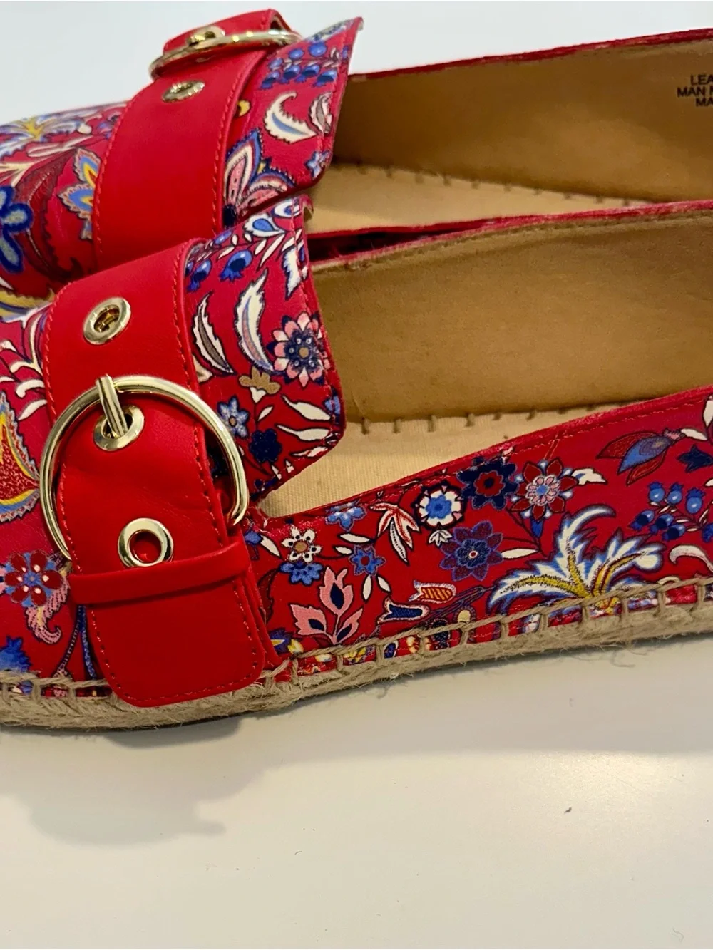 Talbots Red Floral Espadrille Loafers with Buckle Accent